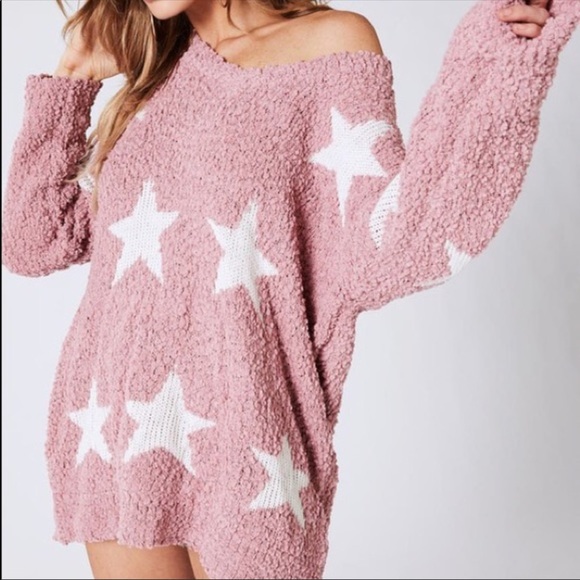 Popcorn Blush Pink Star Printed Sweater - Picture 3 of 7